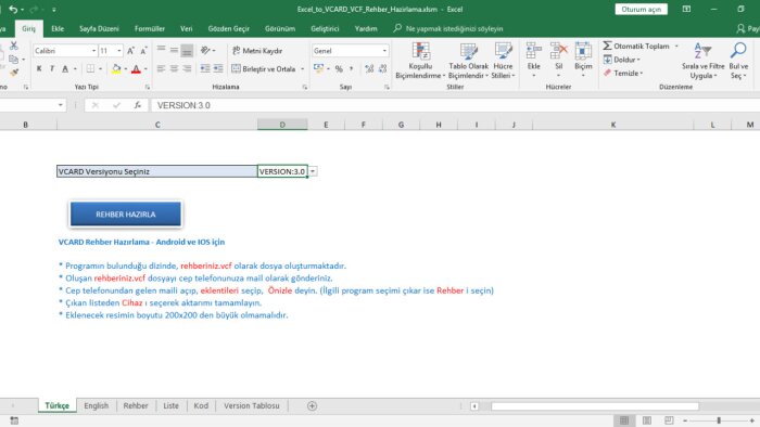 excel den vcard rehber hazırlama programı yazabilirim