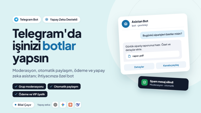 Telegram için ihtiyacınıza uygun bot geliştirebilirim