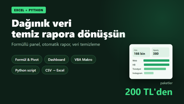 Excel ve Python ile rapor, panel ve otomasyon hazırlarım