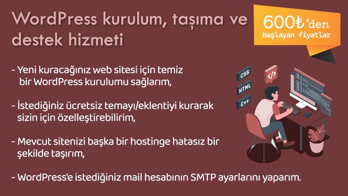 WordPress kurulum, taşıma ve destek hizmeti veririm