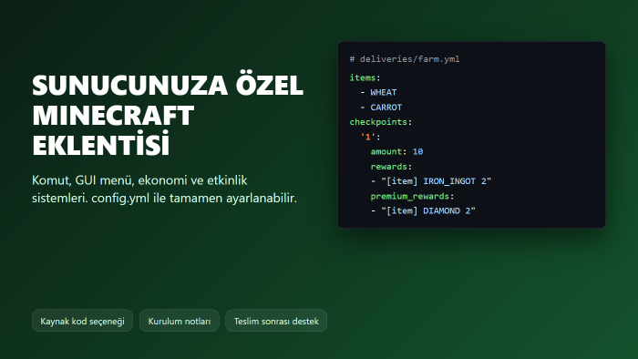 sunucunuz için size özel Minecraft eklentisi yazarım