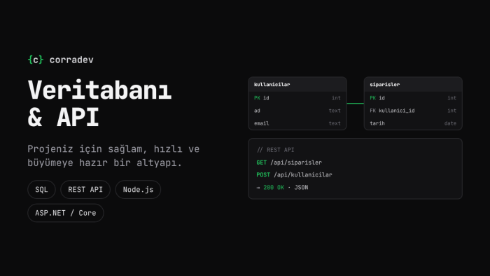 projeniz için veritabanı tasarlar ve API geliştiririm