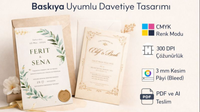 baskıya uygun şık ve modern davetiye tasarımı hazırlıyorum
