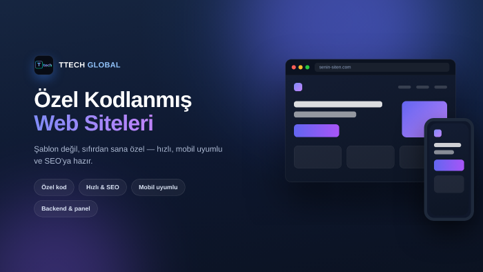 özel kodlanmış, hızlı ve modern web siteni geliştiririm