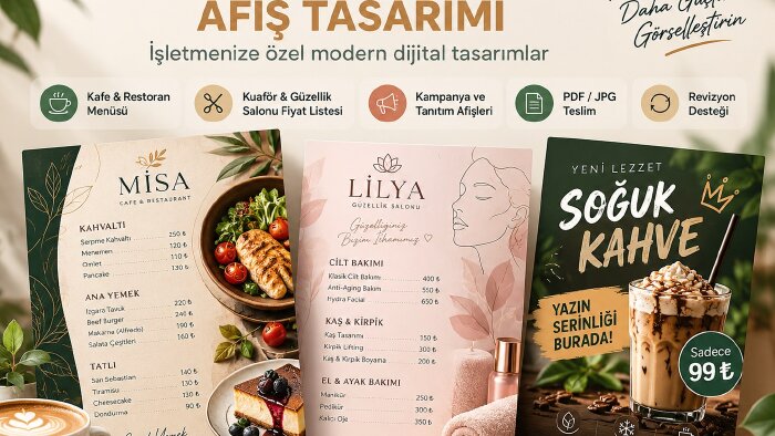 işletmenize özel menü ve fiyat listesi tasarlarım