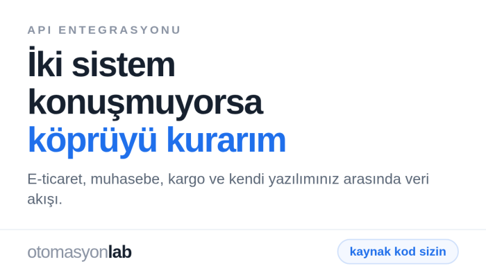 iki sistem arasında API entegrasyonunuzu kurarım