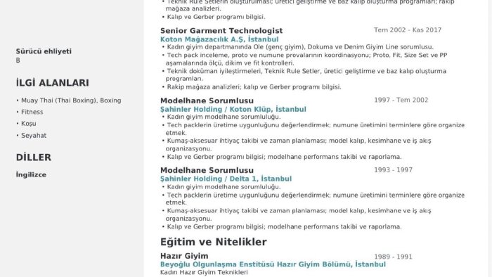 tech pack inceler, üretime uygunluk raporu hazırlarım
