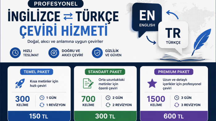 İngilizce ve Türkçe metinlerinizi profesyonelce çeviririm