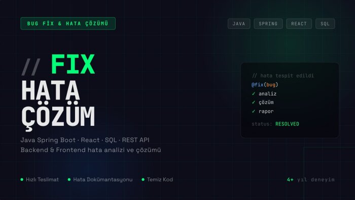 mevcut yazılım projelerinizde hızlı bug fix desteği sağlarım