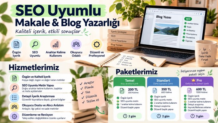 SEO uyumlu, özgün makale ve blog içerikleri yazarım