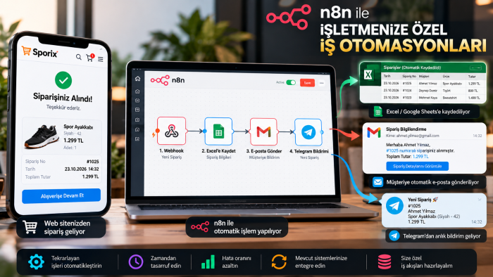 N8N ile işletmenize özel iş otomasyonları kurarım