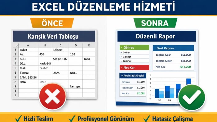 Excel veri girişi ve tablo düzenleme yaparım