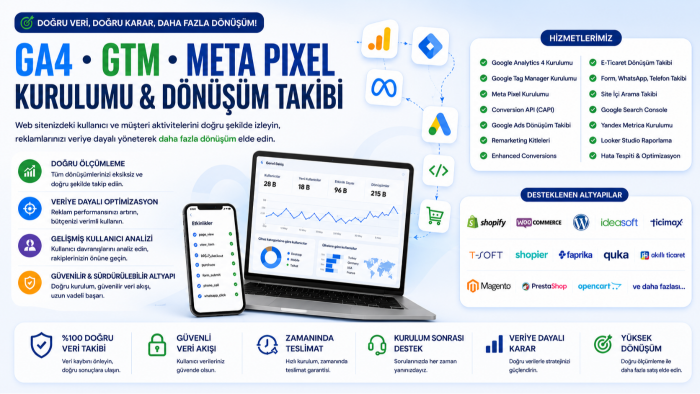google analytics, tag manager ve piksel kurulumu yapıyorum