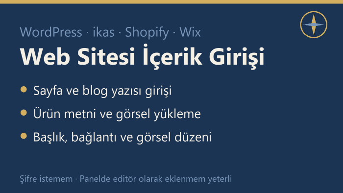 web sitenize sayfa, blog ve ürün içeriği girerim