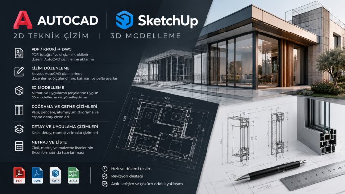 Autocad ve Sketchup uygulamalarından çizim yaparım
