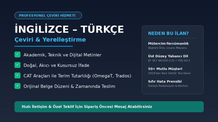 İngilizce-Türkçe profesyonel çeviri ve yerelleştirme yaparım