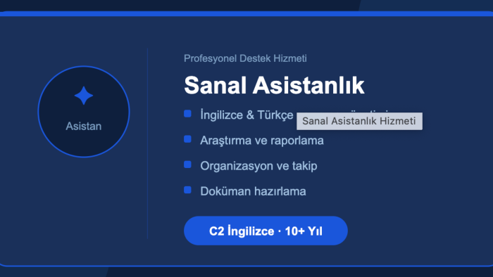 i̇ngilizce ve türkçe sanal asistanlık hizmeti sunuyorum