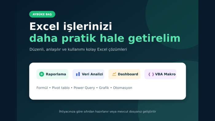  excel raporlama, veri analizi ve vba işleri yaparım