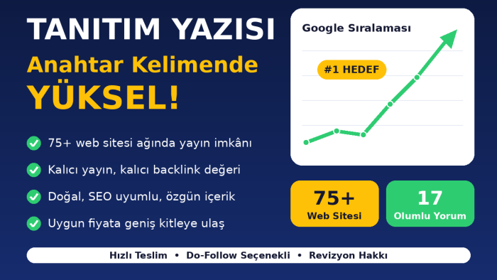 75 web sitesinde tanıtım yazısı hizmeti veriyorum
