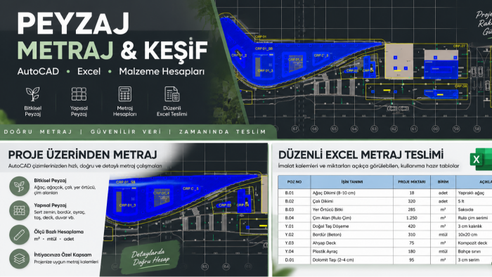 AutoCAD projelerinizden peyzaj metrajı çıkarabilirim