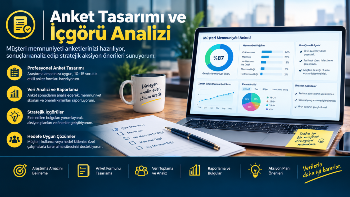 anket hazırlar, sonuçları analiz ederim