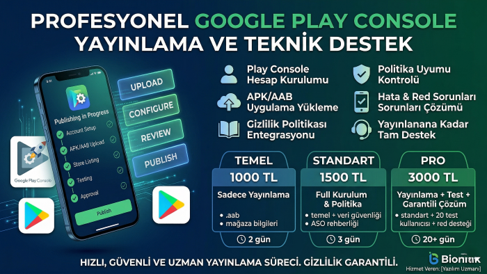 uygulamanızı google play store'da profesyonelce yayınlarım