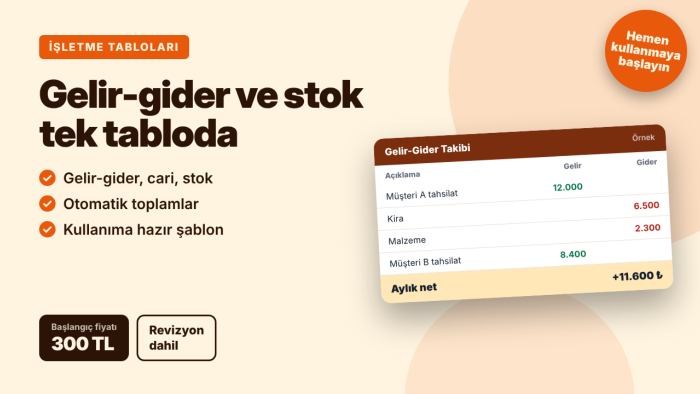 işletmenizde gelir-gider, cari & stok takip hazırlayabilirim