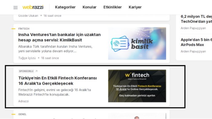 Webrazzi sitesinde reklamınızı yayınlayabilirim