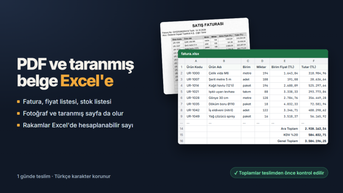 PDF ve taranmış belgelerinizi Excel'e dönüştürebilirim