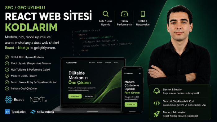 SEO/GEO uyumlu React web sitesi kodlarım