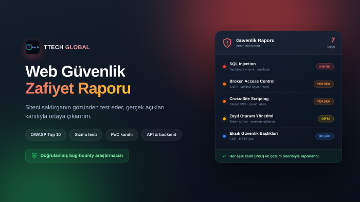 web sitendeki güvenlik açıklarını bulup sana raporlarım