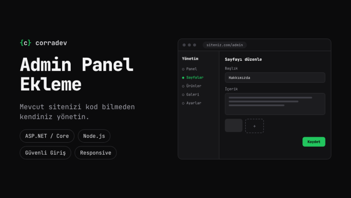 mevcut web sitenize admin panel eklerim