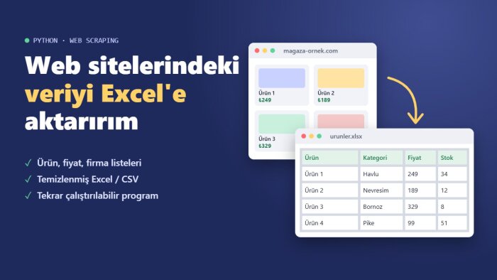 web sitelerinden verileri çekip Excel'e aktarırım