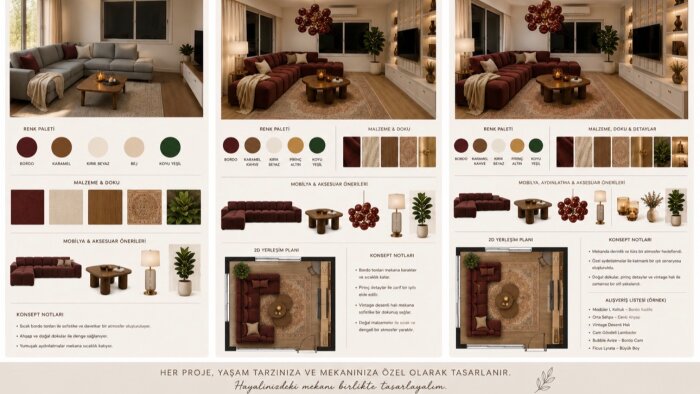 profesyonel iç mimari moodboard konsept tasarımı sunuyorum