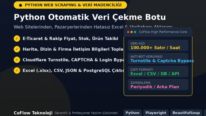 Python ile web scraping ve veri çekme botu yazabilirim