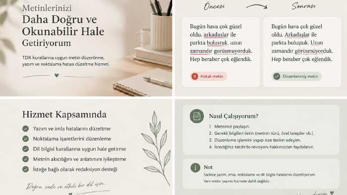 metin incelemesi ve düzenlemesi yapıyorum