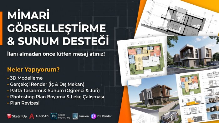 iç mimarlara proje render pafta yaparım