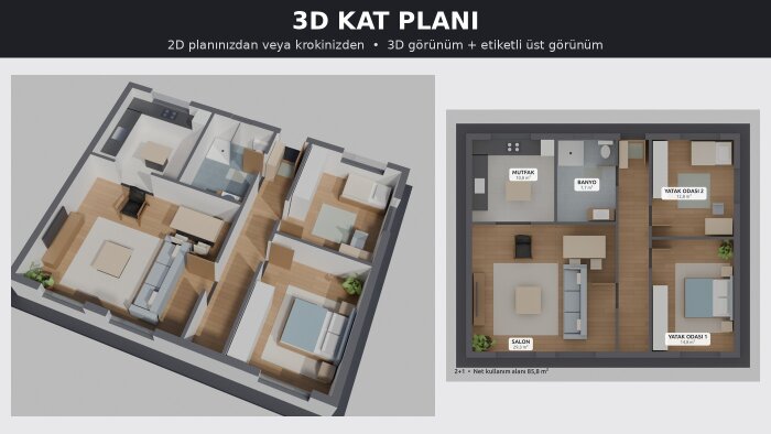 planınızdan emlak ilanları için 3D kat planı hazırlarım