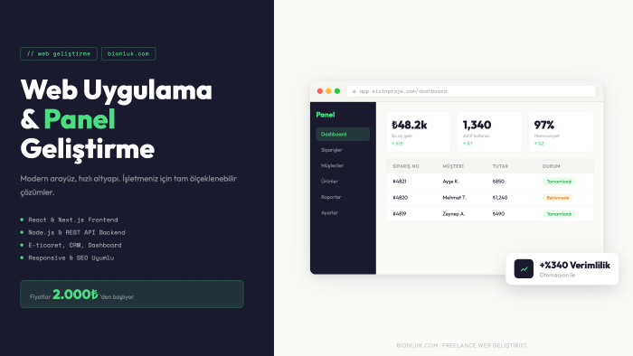 modern web uygulaması ve yönetim paneli geliştirebilirim
