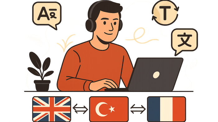 Türkçe, İngilizce ve Fransızca metinler çeviriyorum