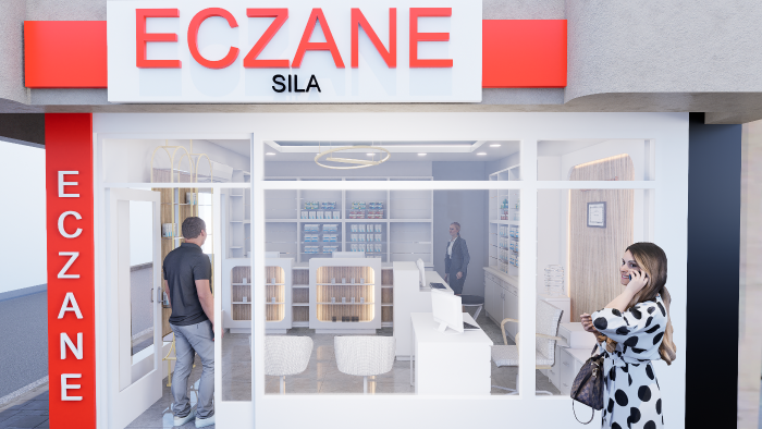 konsept eczane tasarımı ve 3d görselleştirme yapıyorum