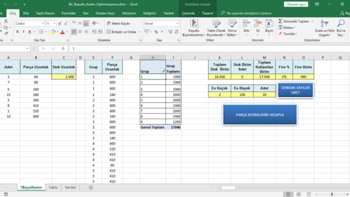 bir boyutlu kesim optimizasyon programı yazabilirim