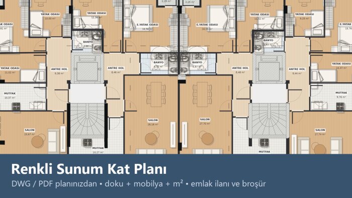 mimari projenizden satışa hazır renkli kat planı çizebilirim