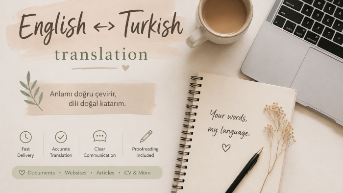 İngilizce ve Türkçe arasında profesyonel çeviri yaparım