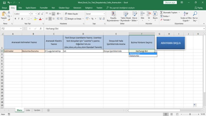 word, excel, csv vetext dosyalarında arama yazarım