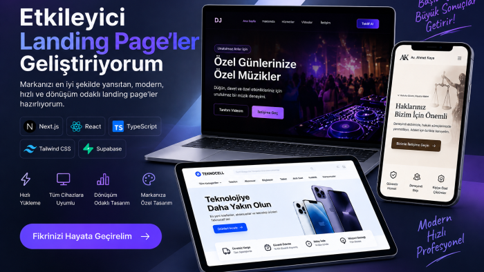 modern ve responsive landing page'ler geliştiriyorum
