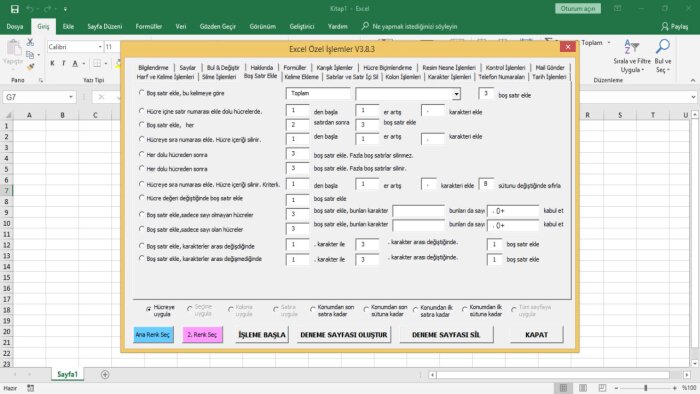 excel için özel işlemler menüsü yazabilirim