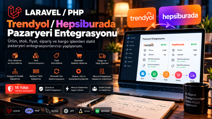 Trendyol / Hepsiburada pazaryeri entegrasyonu yaparım