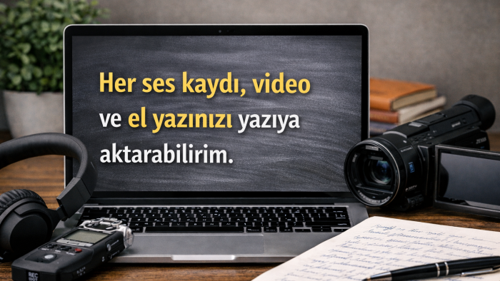 her ses kaydı, video ve el yazınızı yazıya aktarabilirim