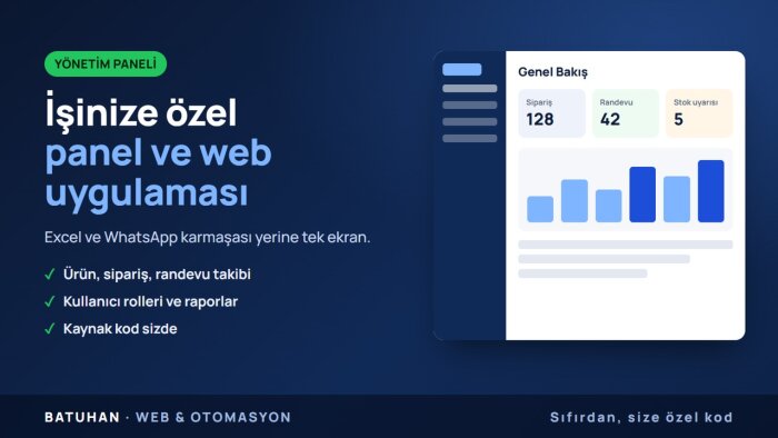 işletmenize özel yönetim paneli ve web uygulaması yaparım